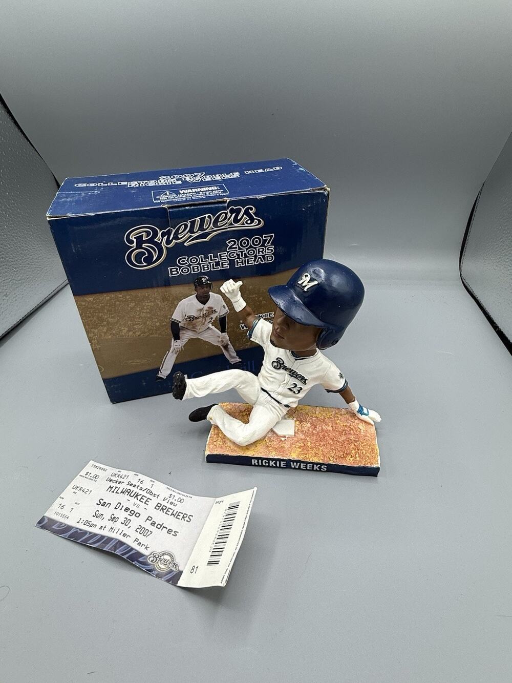 2007 Rickie Weeks Milwaukee Brewers Bobblehead #23 BD&A w Box Ticket MLB